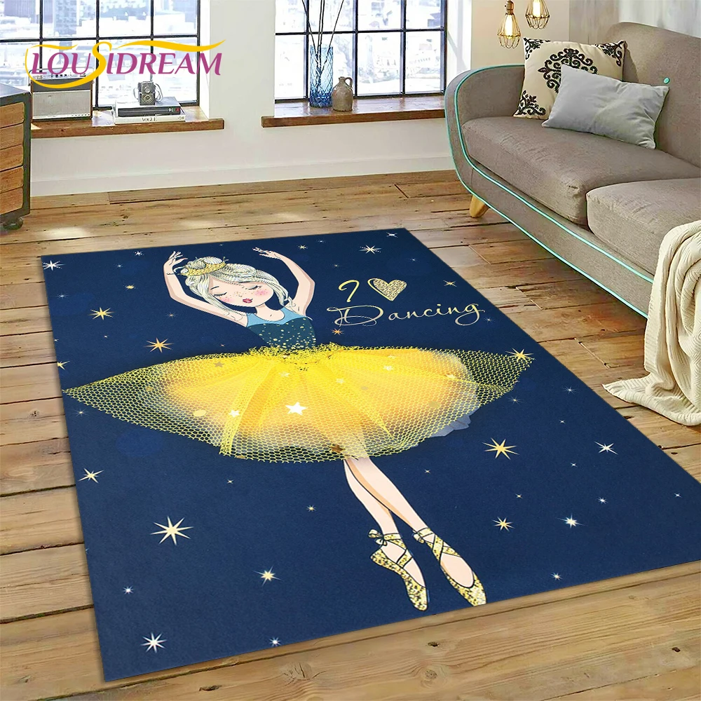 

Cute Dream Ballet Girl Ballerina Fairy Cartoon Rug Carpet for Living Room Bedroom Decor,Non-slip Decoration for Sofa Doormat Kid