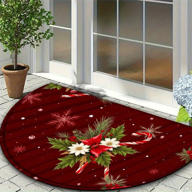 VIKAMA Tappetino semicircolare a tema natalizio, tappeto per porta d'ingresso della camera da letto, decorazione domestica antiscivolo e resistente all'usura