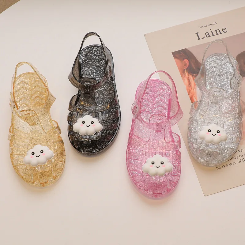 Dimensioni: 24-34 sandali per bambini scarpe di gelatina di cristallo sandali estivi scarpe da spiaggia per bambini vuote nuvole carine scarpe