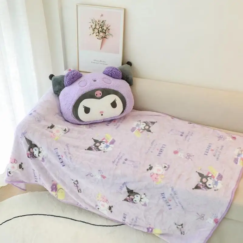 Anime Kawai Sanrios moja melodia Cinnamoroll Kuromi Pochacco kreskówka przemieniona Panda śliczna poduszka poduszka koc chłodzący