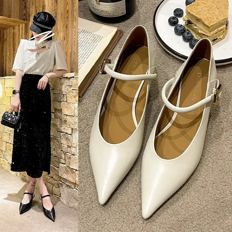 Pointed Toe Shallow Line with Thin Heel Single Shoes Korean Version Low-heeled French Mary Jane Women's Shoes