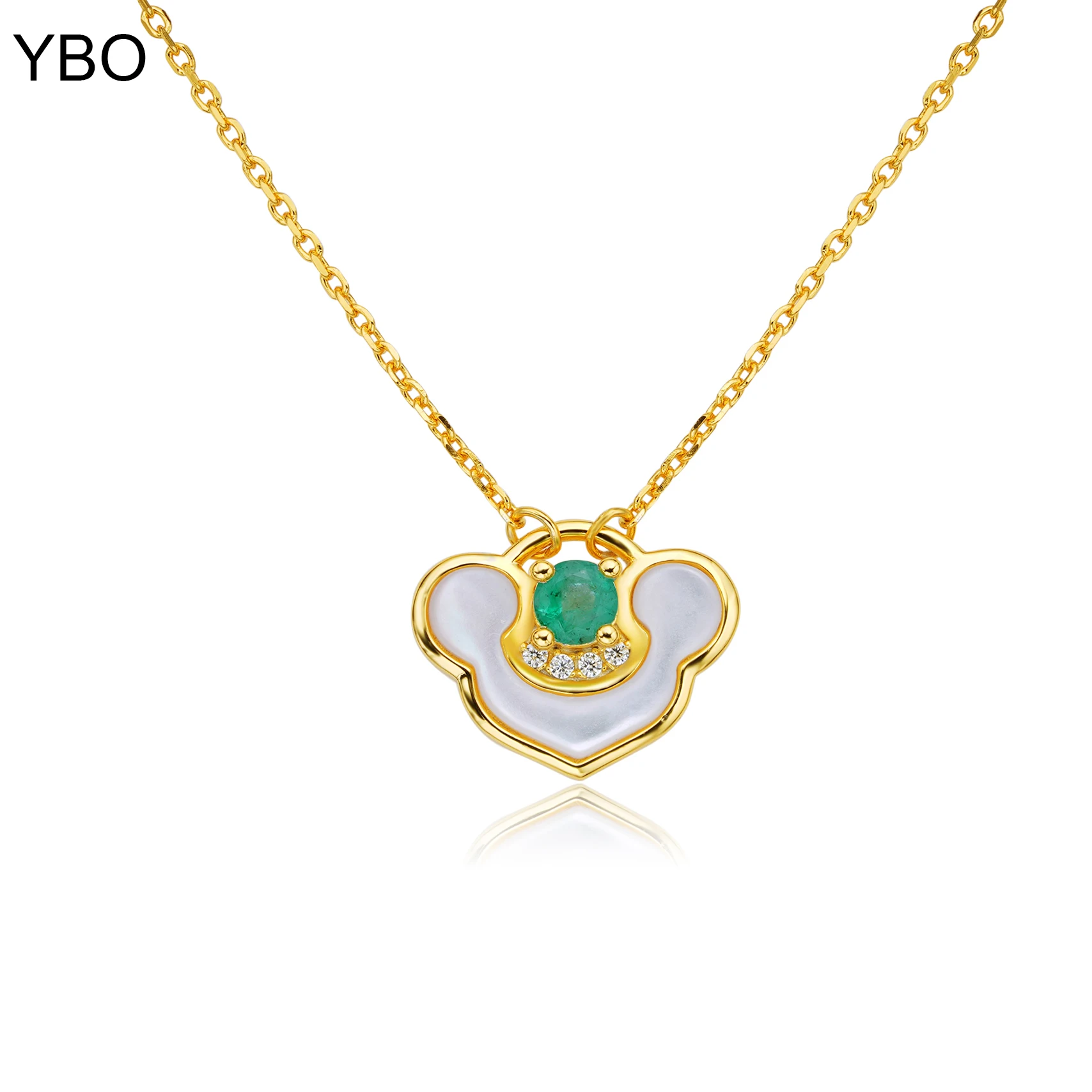 

YBO 18K Gold Plated 925 Sterling Silver Love Locks Pendants Necklaces Natural Gemstone Emerald Fine Jewelry Women Birthday Gifts