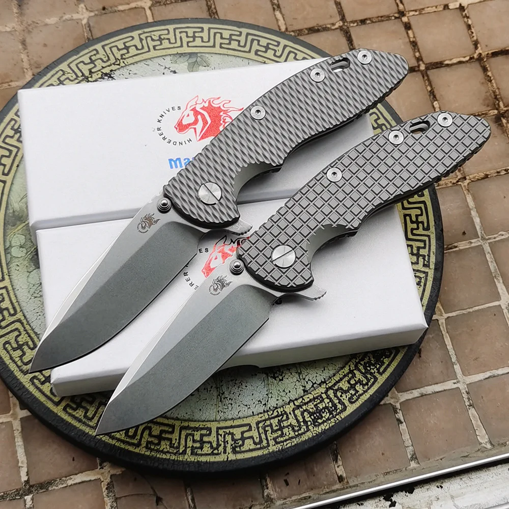 JUFULE New Hinderer XM18 Titanium Manual Ceramic Bearings Mark 20CV Tactical Pocket Camping Hunt Outdoor EDC Tool Folding Knife