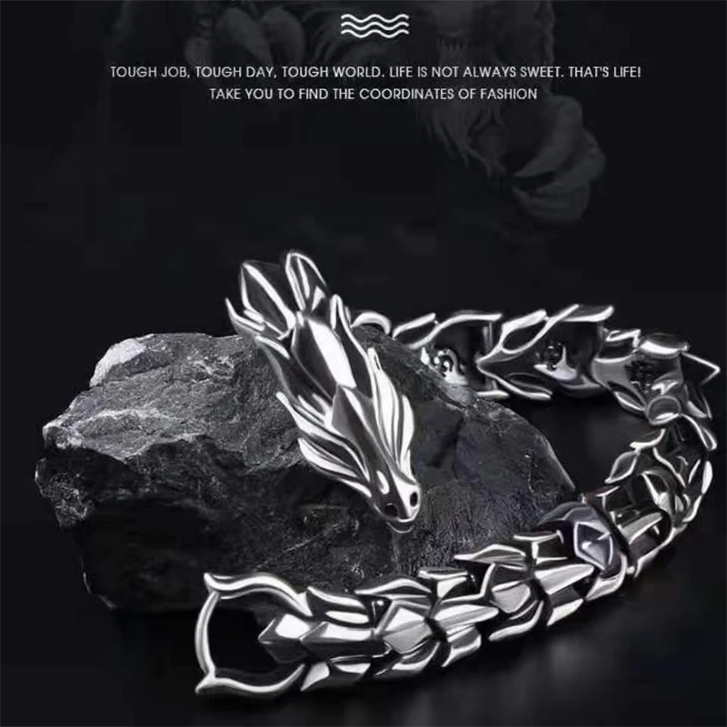 Fashionable Personalized Men\'s Metal Dragon Head Bracelet Cool Punk Dragon Bone Bracelet Men\'s Accessories Birthday Gift