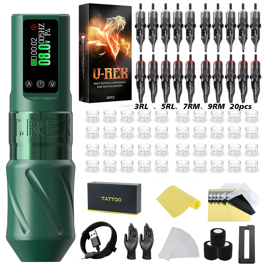 

Tattoo Kit T-Rex Wireless Tattoo Pen Kit Rotary Tattoo Pen 3.5mm Stroke Length 1600mA Tattoo Power Supply Tattoo Gun Kit