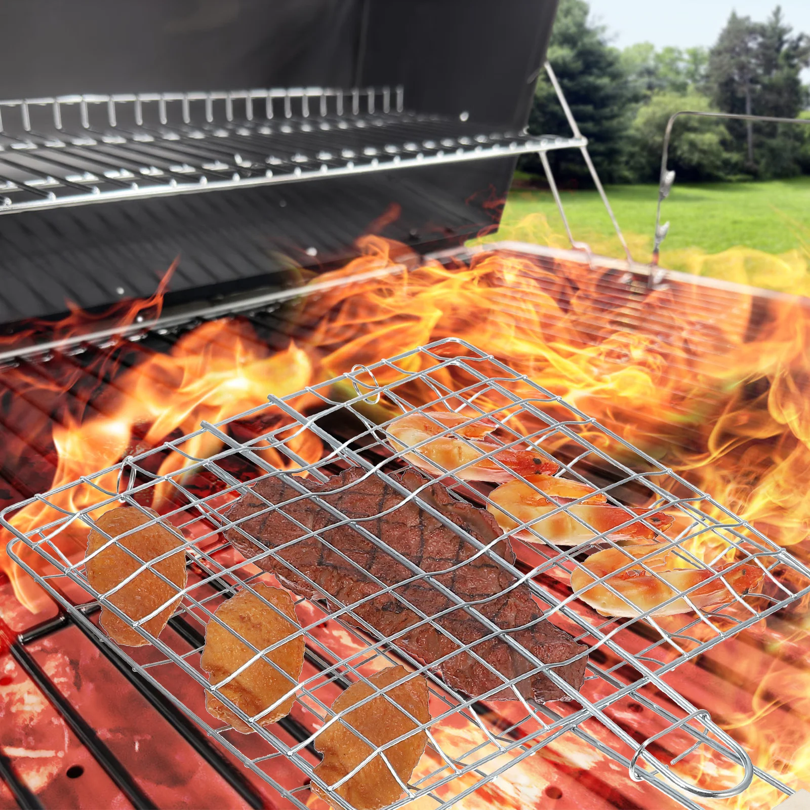 

2Pcs Stainless Steel Barbecue Grill Foldable Square Bbq Net Durable Nonstick Picnic Outdoor Bbq Supplies Barbecue Net