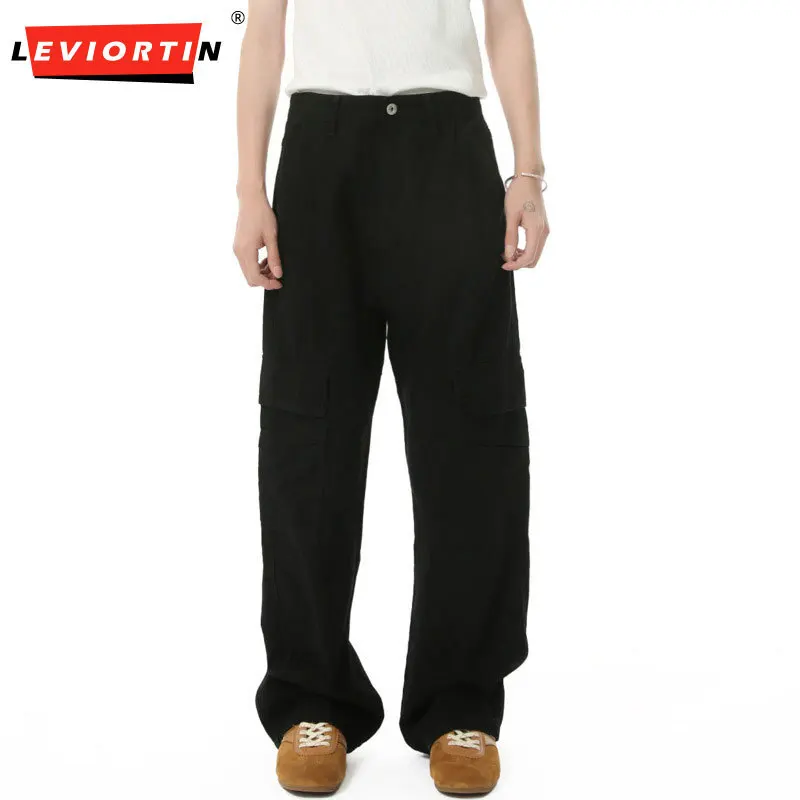 

2025 Four Seasons Men's Wear American High Street Straight Tube Versatile Drop Feel Loose Solid Color Washed Jeans Trend