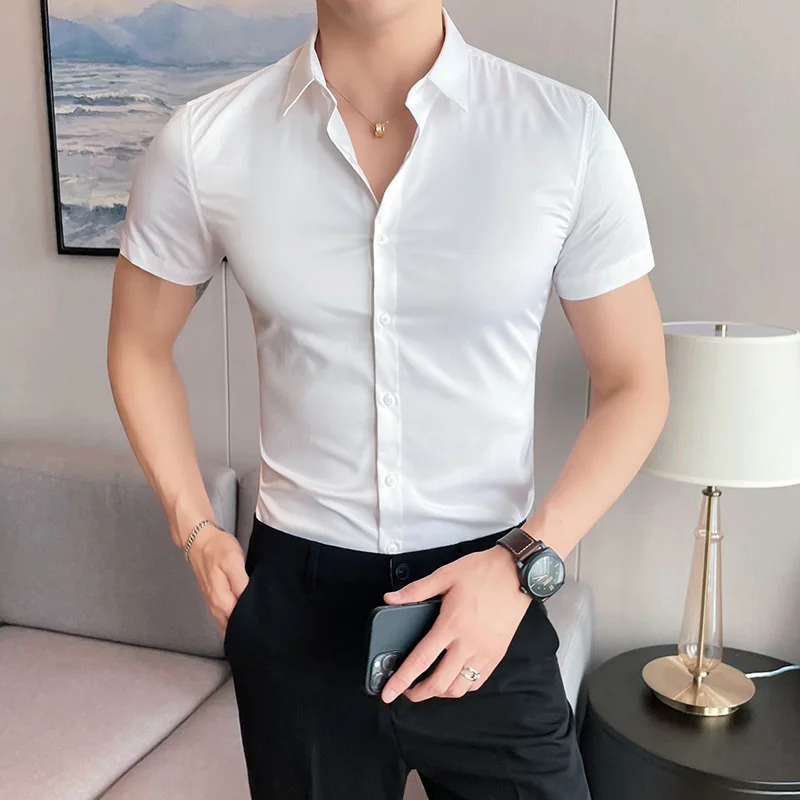 10 Color High Quality Solid Color Shirt Summer Simple Business Slim Fit Casual Short Sleeved Social Party Shirts Plus Size 5XL-M