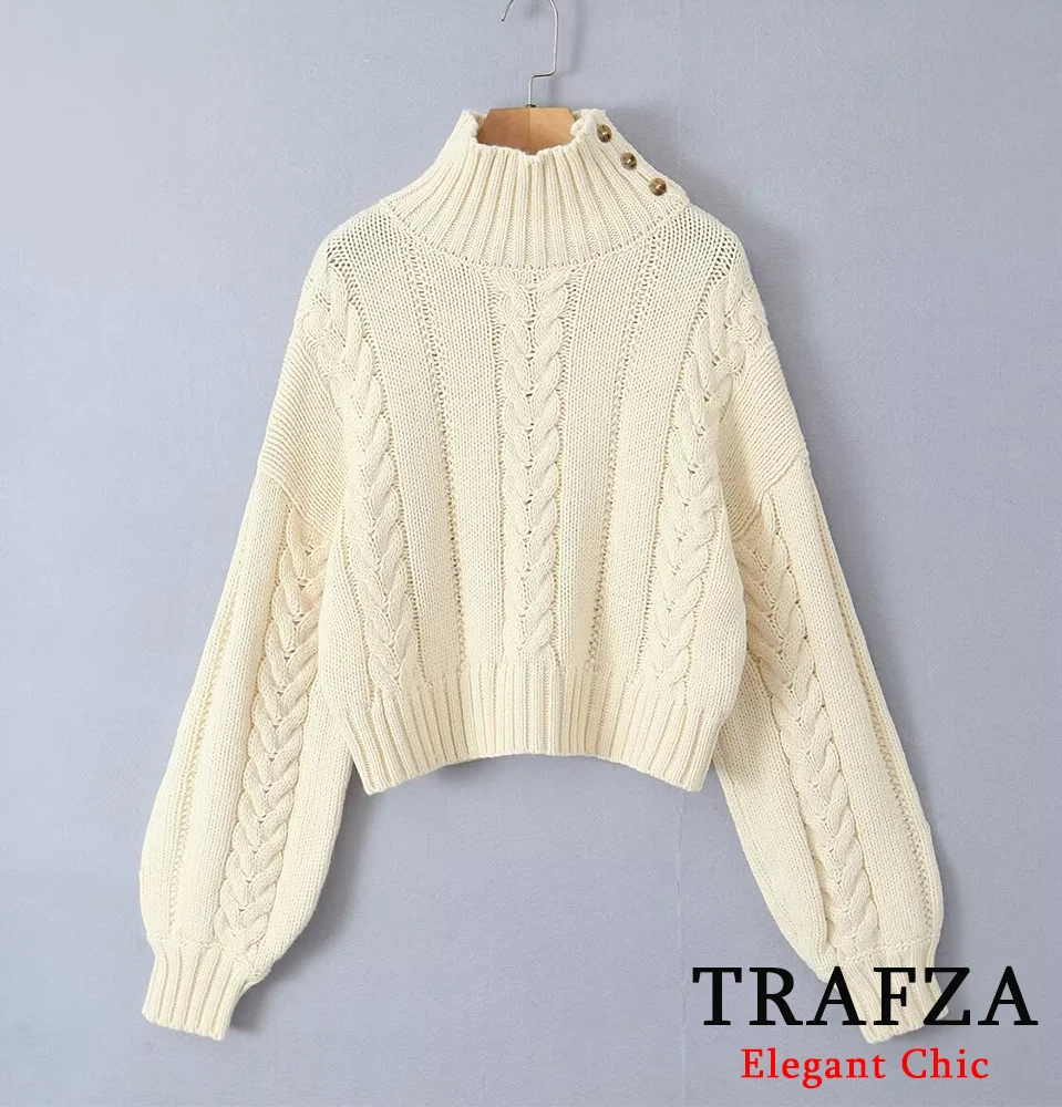 

TRAFZA Women's Autumn Winter Turtleneck Loose Thick Sweater KONDALA New Fashion Simple Casual Sweater 1.5lb