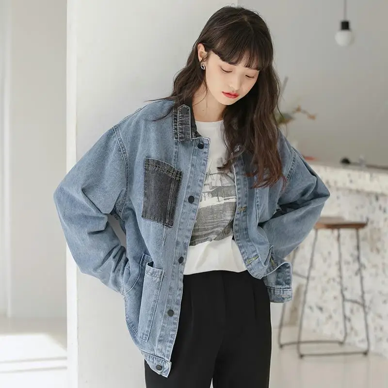 

Women's Denim Jackets Coats Krean Style Retro Harajuku Streetwear Oversized Casual Loose Cardigans Outwear Ladies Denim Tops