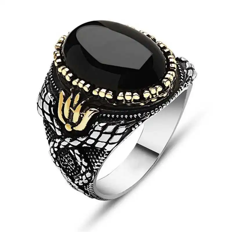 Silver Black Stone Men 'S Ring