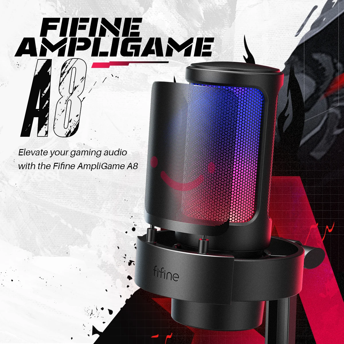 FIFINFIFINE USB Gaming Microfono para PC Mac PS4 PS5، RGB Condensador Microfono لكل بث، Podcasts، con Control RGB A8