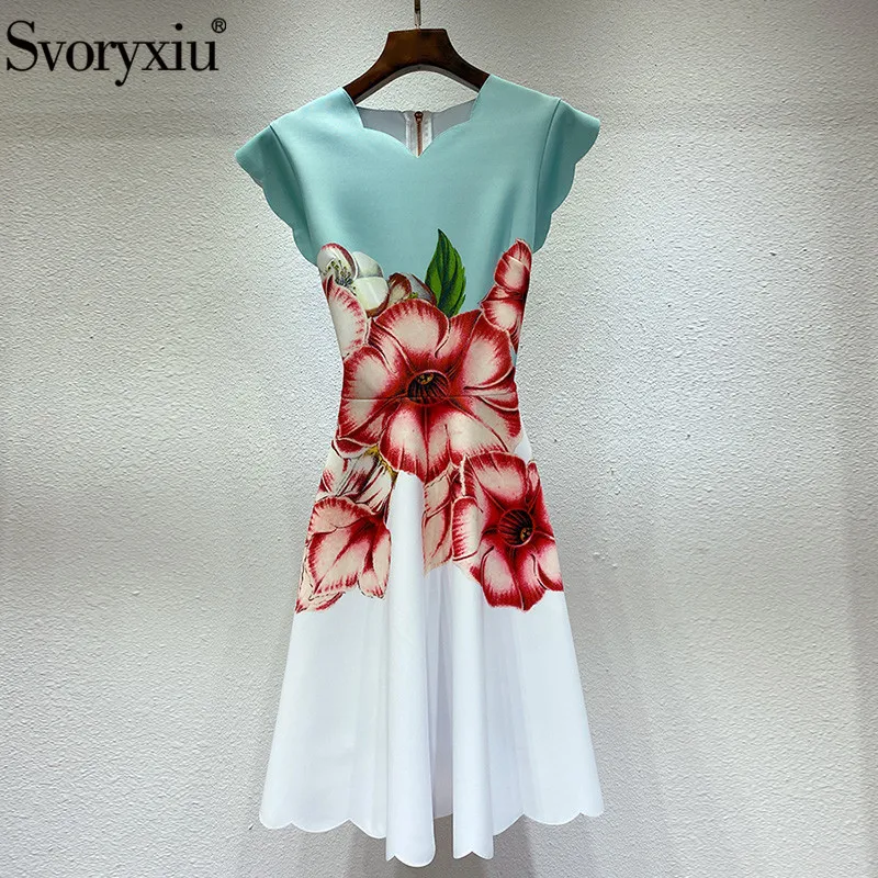 Svoryxiu Runway Fashion Summer Plus Size Short Dress Women's Charming Big Flower Print Color Matching Dresses Vestdios XXL 5