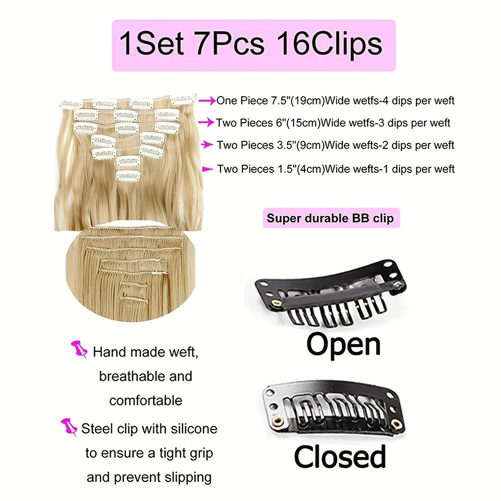 Pelucas de extensión de cabello sintético con Clip para mujer, cabello rizado de onda larga de 22 pulgadas, aumento de volumen de cabello, accesorios de postizo, 16 piezas por juego