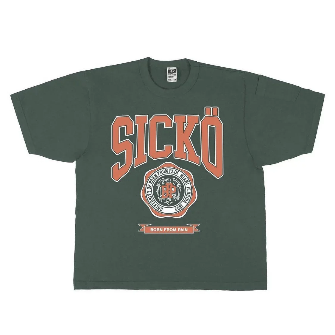 New Men Sicko Born From Pain Green T Shirts T-Shirt Hip Hop Skateboard Street Cotton T-Shirts Tee Top US size A393