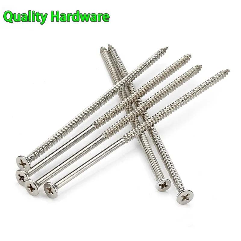 10PCS M4 Lengthening Flat Head Tapping Long Wood Screw 304 Stainless Steel Cross Countersunk Head Self Tapping Long 190mm Screws