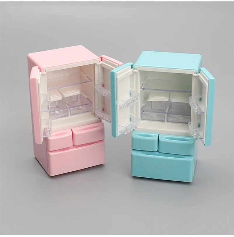 1 conjunto de casa de bonecas em miniatura, modelo de geladeira de porta dupla, ideal como cozinha, ornamento, acessório de decoração, mini modelo de geladeira
