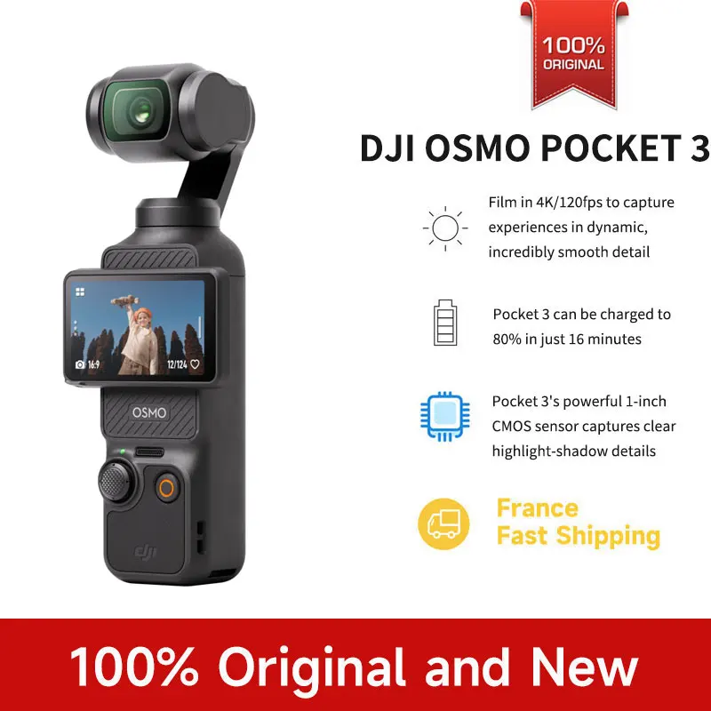 DJI Osmo Pocket 3 |   Capteur de 1 pouce + écran rotatif de 2 pouces, 4K/120 ips, stabilisation d'image mécanique sur 3 axes, le summum de la photographie de vlog et de voyage [Qualité professionnelle