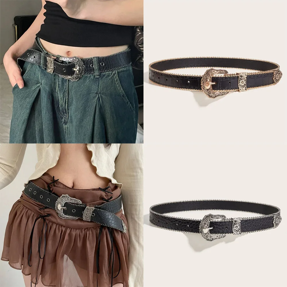 

Повседневный ремень из искусственной кожи в стиле ретро, роскошный ремень с металлической пряжкой и пряжкой, универсальный джинсовый ремень унисекс