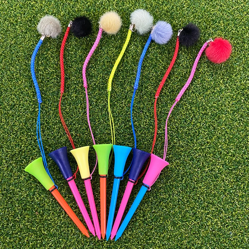 1Pc Golf Rubber Tees With Imitation Mink Fur Plush Balls&Handmade Rope Prevent Loss Different Colors Golf Ball Holder