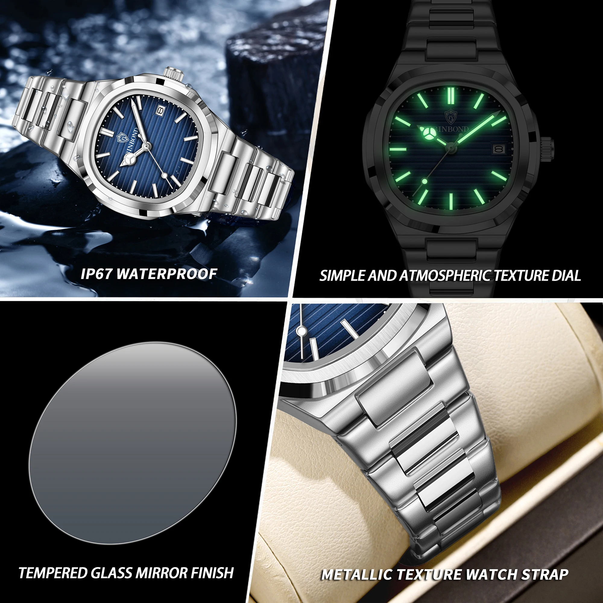 Relojes casuales BINBOND para mujer, relojes de cuarzo precisos, de lujo, luminosos, resistentes al agua, duraderos, con fecha automática.