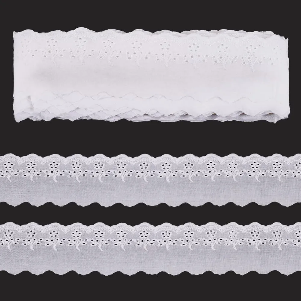 15 Yards Eyelet Lace Ribbon 2-1/2 inch Wide White Cotton Trim Wavy EdgeRibbon Cotton Embroidery Hollow Flower