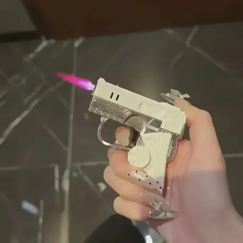 Fingertip Decompression Windproof Gyro Folding Pistol Shaped Gas Lighter Unique Cigarette Accessory Unusual Gift Item