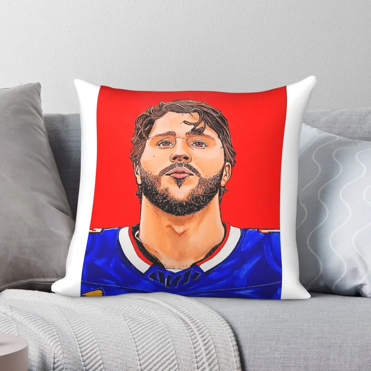 Josh Allen Square Pillowcase Polyester Linen Velvet Pattern Zip Decor Throw Pillow Case Home Cushion Cover 45x45