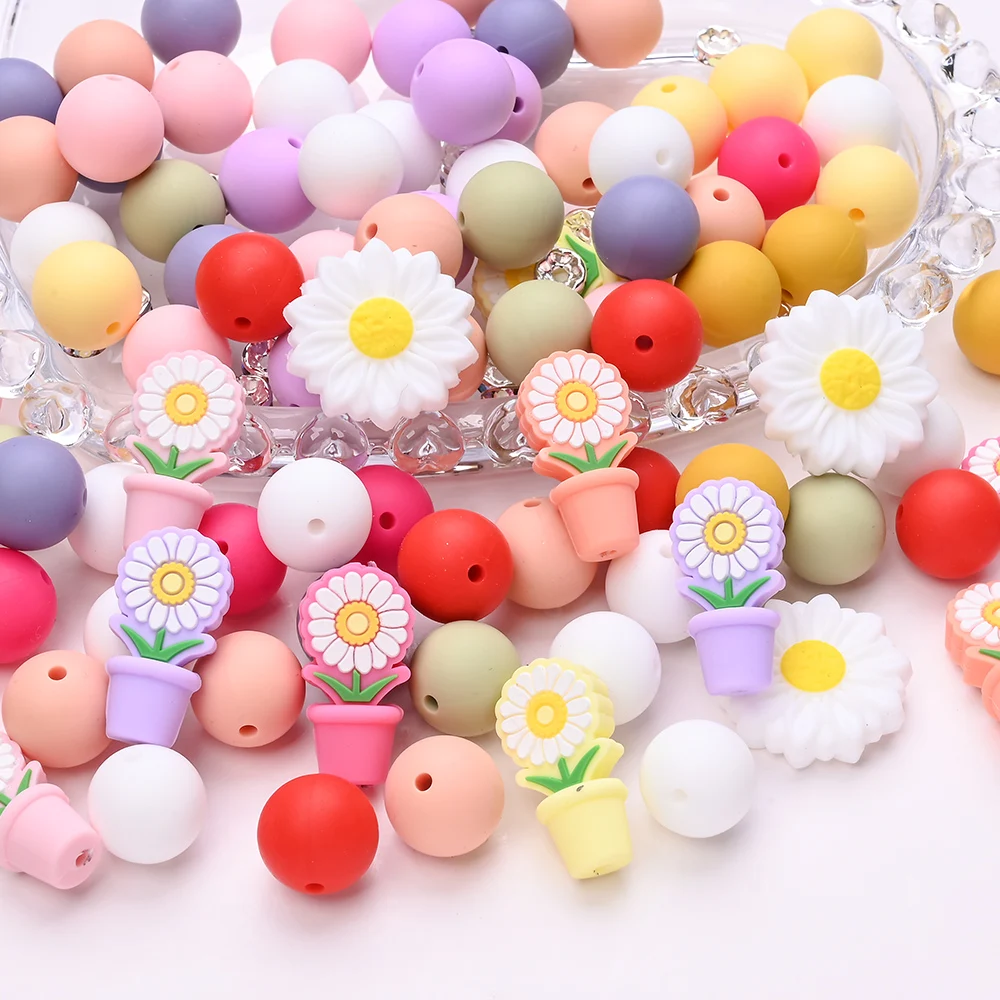 

7Pcs Flower Silicone Beads Set BPA Free Food Grade Silicone Bead for DIY Pacifier Chains Making Bracelet Necklace Accessories