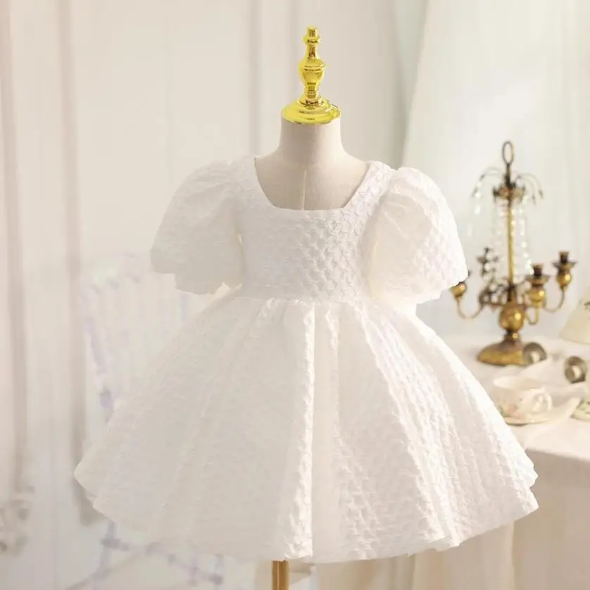 NEW Children's Boutique Evening Gown Bow Puff Sleeve Design Wedding Birthday Baptism Eid Party Girls Dress A3577