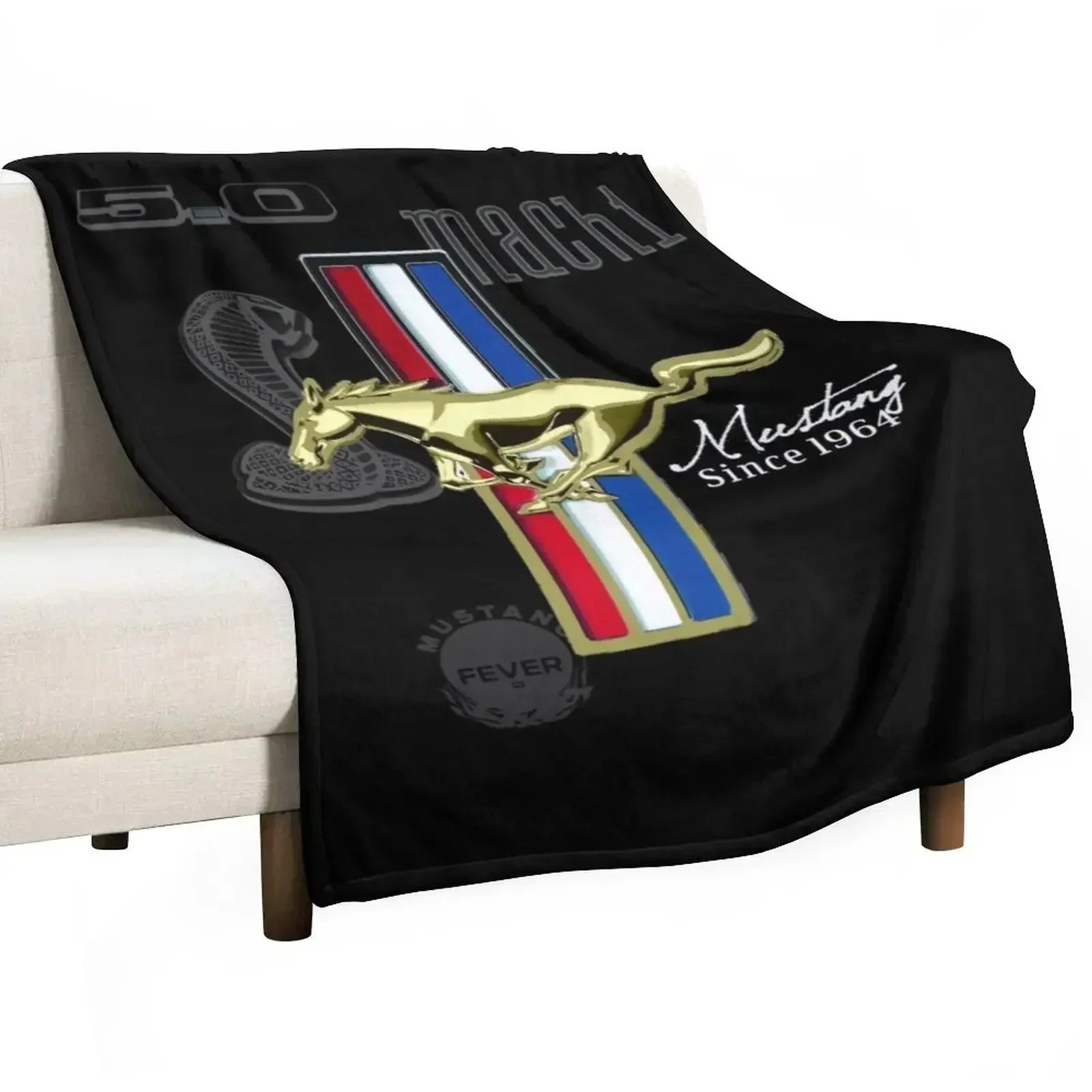 Mustang Gold | Classic Vintage Mustang Emblem Throw Blanket Plaid on the sofa Stuffeds Blankets