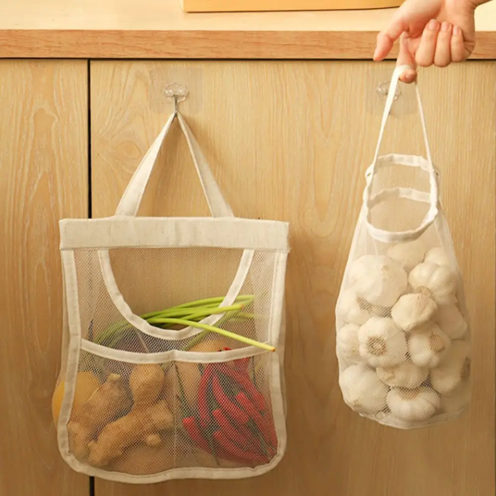 Large Capacity Hanging Storage Bag U-shape Opening Wall-mounted Hollow Mesh Bag Space Saving Reusable Mesh Storage Bag