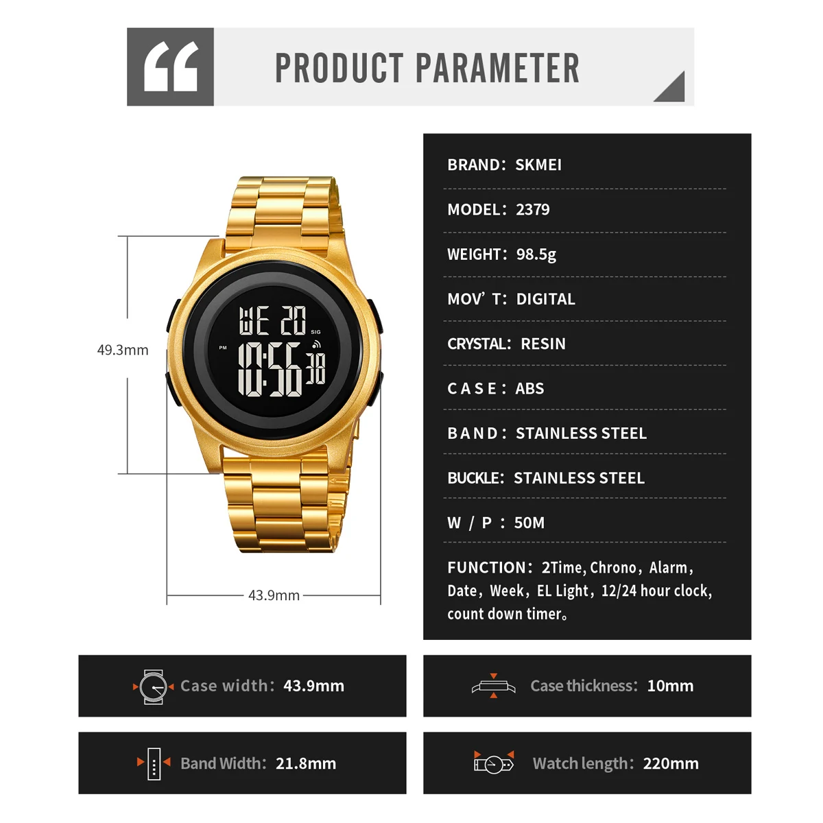 SKMEI Simple Multifunctional Wristwatch For Men Women Waterproof Sport Digital Stainless Steel Watch Business Electronic Watches