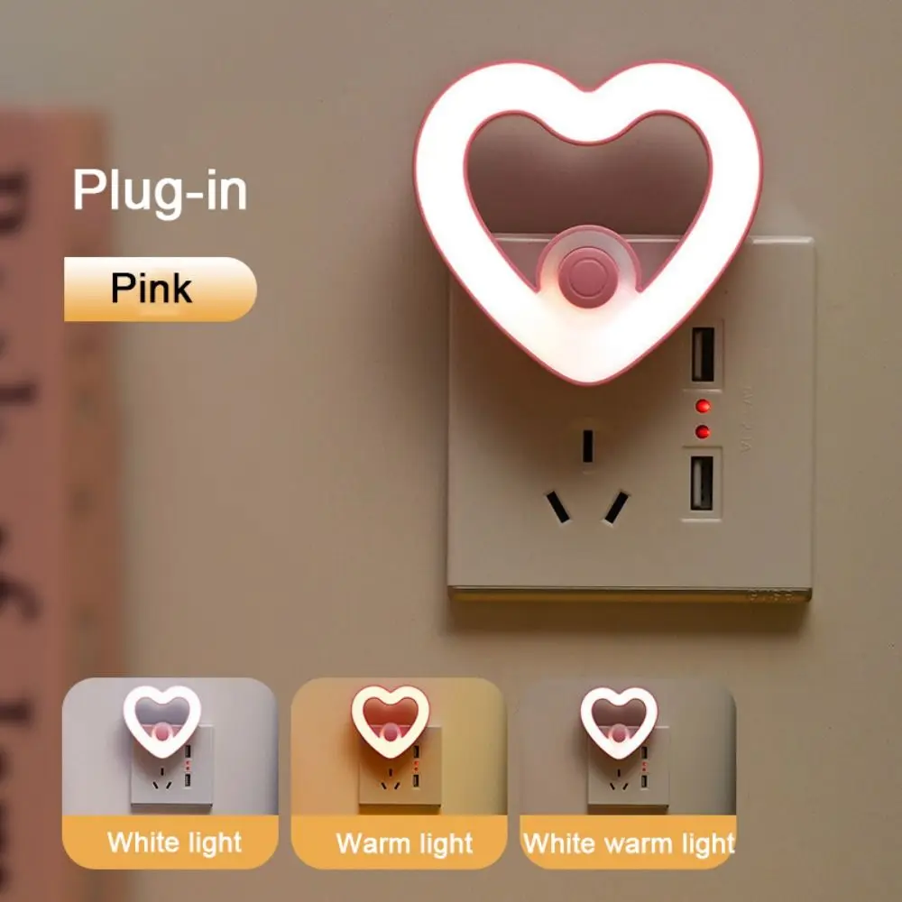 

Plug-in Love Night Light 3 Gears Adjustable Eye Protection Cute Bedside Lamp Energy Saving Soft Light Mini Wall Lamp Room Decor