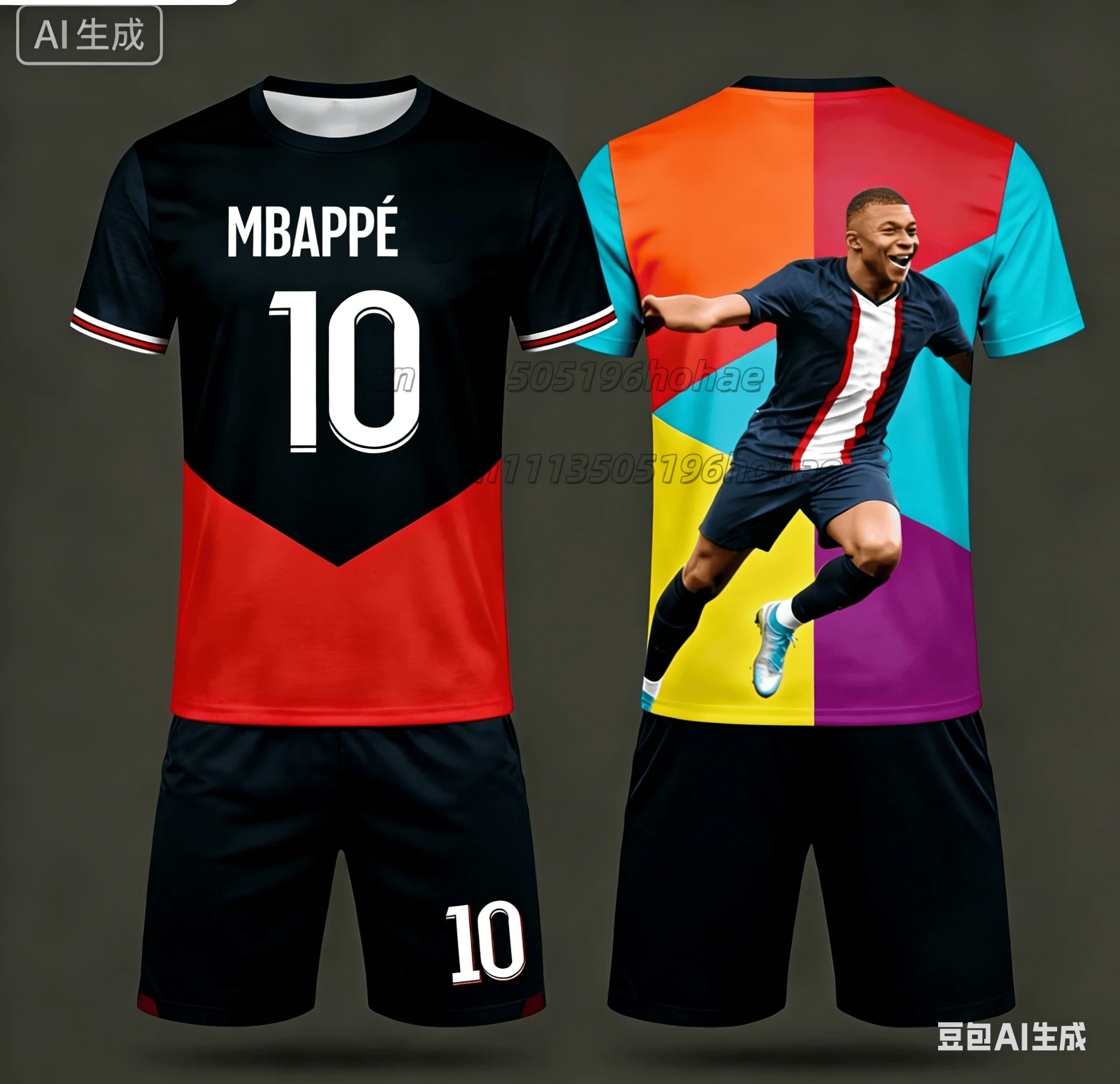 # Mbappe Nr.10 # Herren/Damen, bunt bedrucktes T-Shirt, Shorts, Fußball-Sport-Set, locker, schnell trocknend, Sommer, neues Design, für die ganze Familie, passend für Kinder