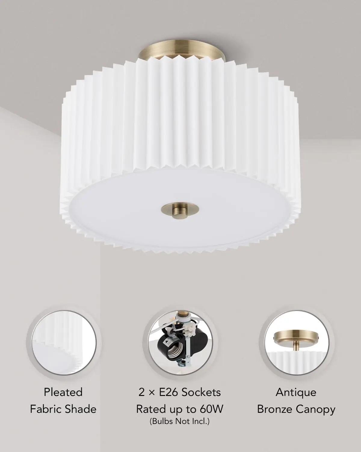 Vonluce Semi Flush Mount Ceiling Light, 13-calowa oprawa sufitowa z bębnem i 2 światłami, nowoczesna oprawa sufitowa do montażu na suficie