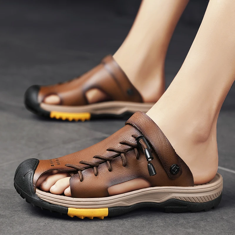 

Luxury Men's Leather Gladiator Sandals Handstitched sewing Braided Design Adjustable Ankle Straps for Hot Weather