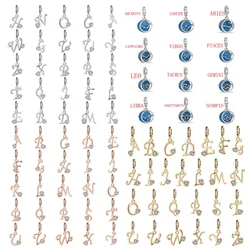 2024 New 925 Silver Twelve star constellations Bule Dangle Charm 26 Letter Bead Fit DIY fine Original Bracelet By Women Gift