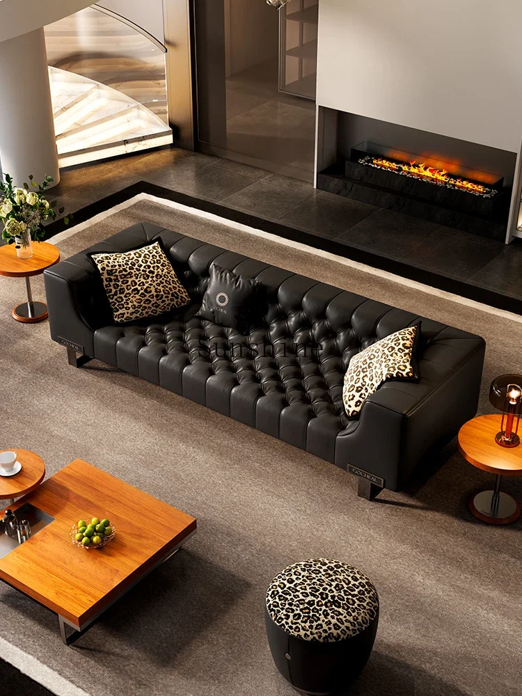 

Italian light luxury first-layer cowhide straight row living room simple sofa FT