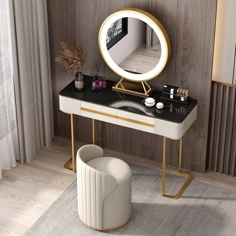 كرسي مكياج مستدير فاخر من Ins Vanity مع مسند ظهر بإطار من الخشب الصلب ومقعد غرفة النوم للفتيات منضدة الزينة الحديثة العثمانية #5