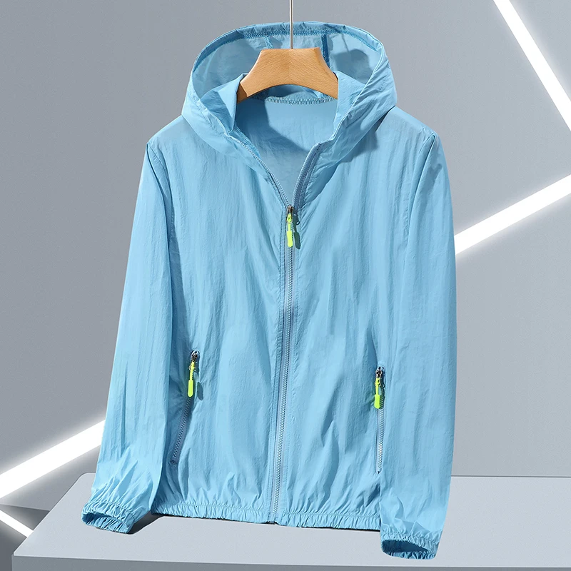 Summer Thin Ice Silk Sun Protection Jacket for Men Fashion Hooded Sports Uv Protection Skin Clothing Breathable Couple Outwear