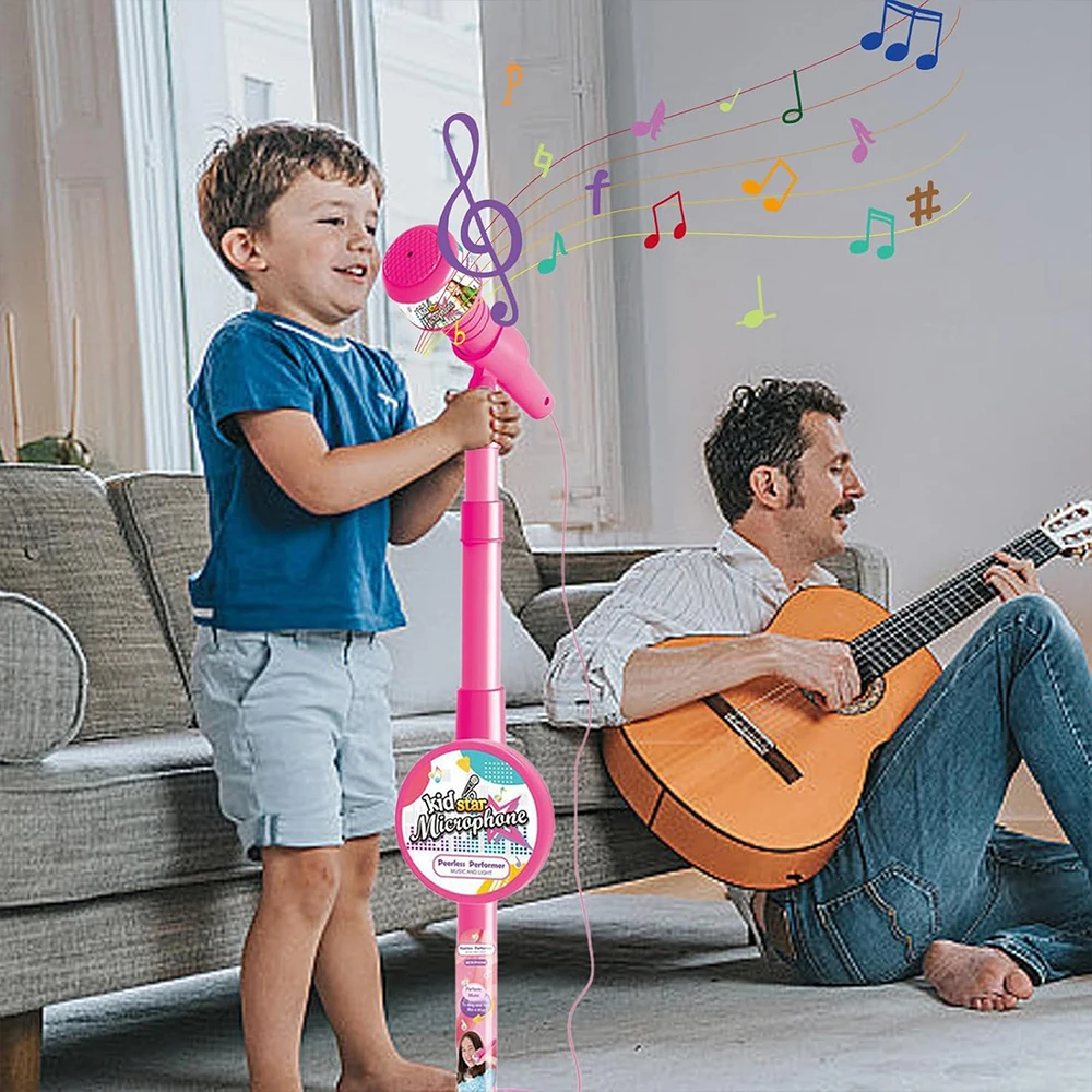 Kids Microphone with Stand Karaoke Song Music Instrument Toys Brain-Training Educational Toy Birthday Gift for Girl Boy