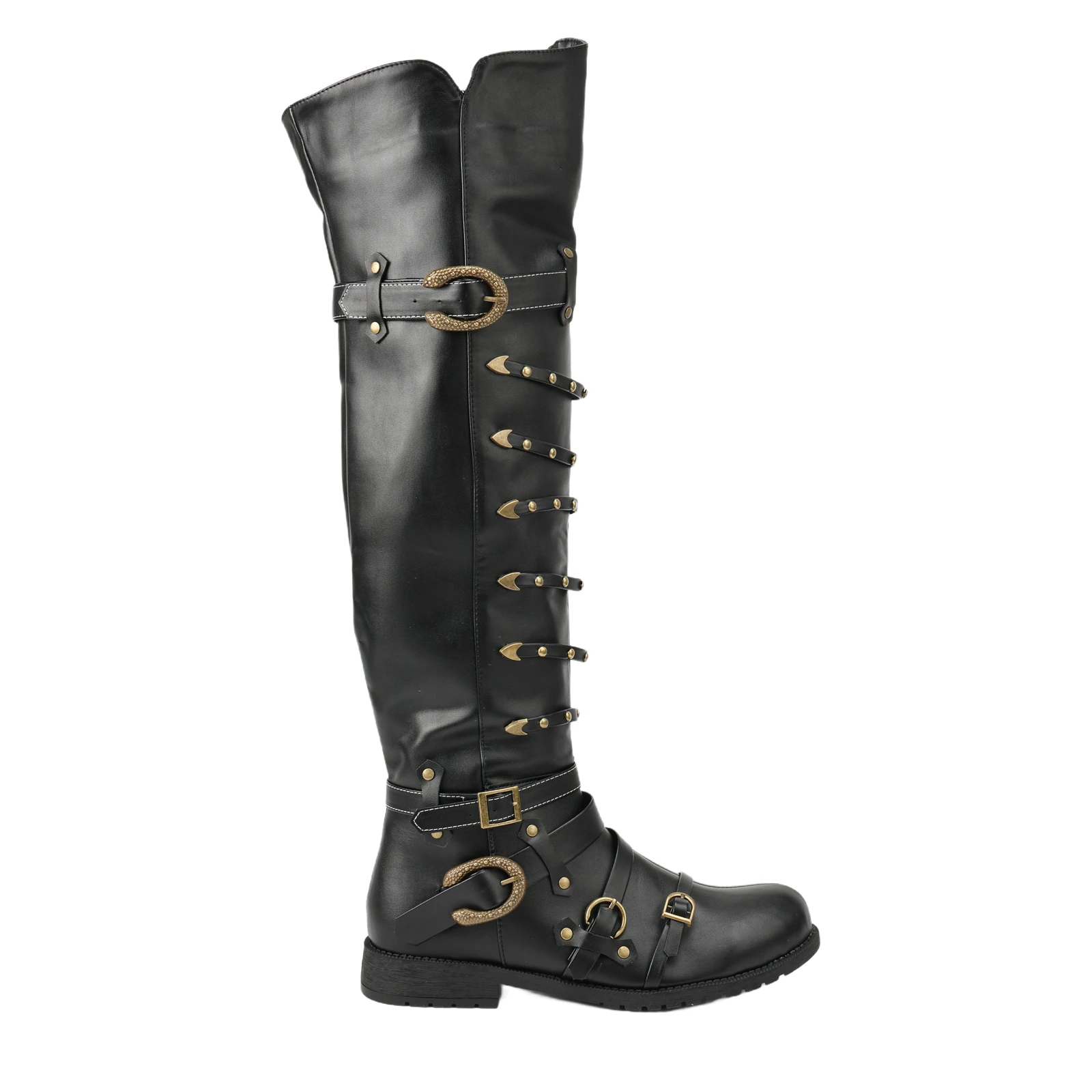 Renaissance Knight Boot Medieval Riding Boot Belt Buckle Rivet Decoration Knee High Pirate Warrior Boots Steampunk Leather Boots 2