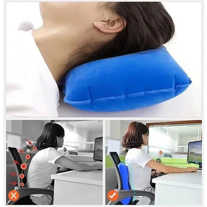 Inflatable Pillow Outdoor Fleece Pillow Lumbar Support Portable Home Office Back Cushion Pad Travel Working Accessories