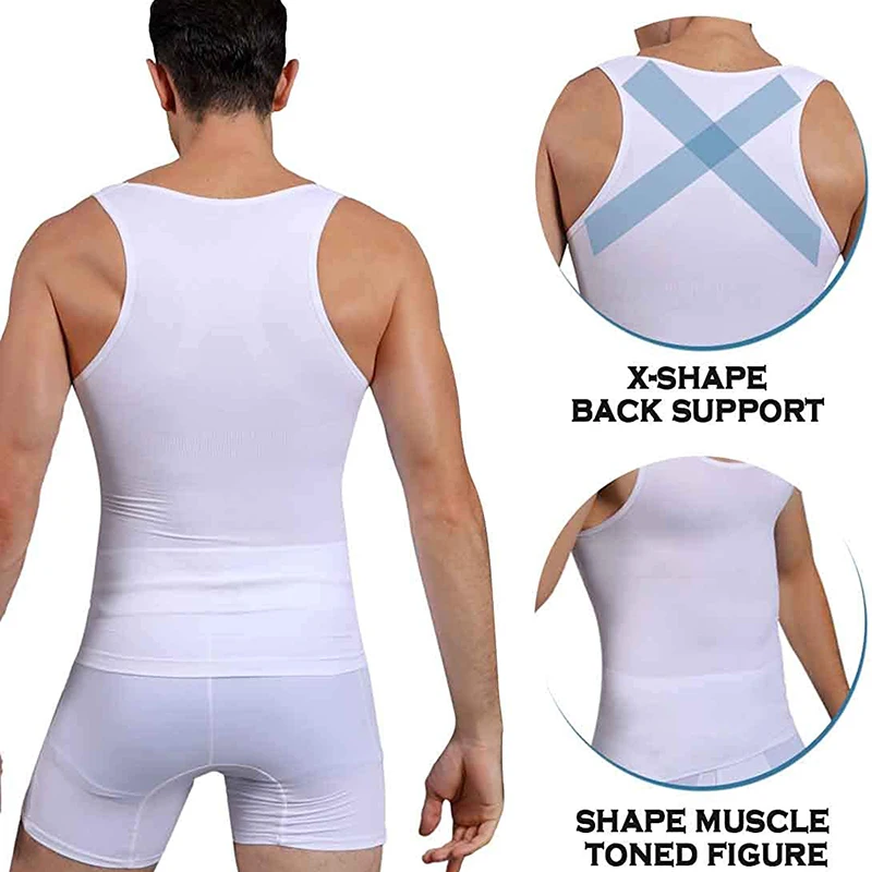 Mens Compression Shirts Slimming Body Shaper Vest Workout Tank Top Tummy Control Shapewear Abs Abdomen Corset Undershirt