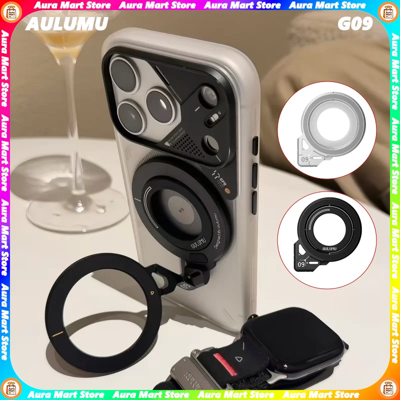 Универсальный магнитный кронштейн AULUMU G09, складной кронштейн с кольцевой застежкой и подсветкой, подходит для телефонов iPhone/Android Huawei