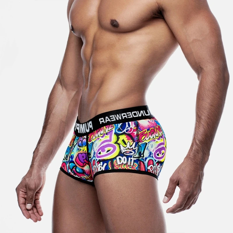 Sexy Underwear Mens Boxershorts Low Waist Bikini Man Boxer Shorts Funny Graffiti Men Trunks Gays Men Underwear Boxer MP225