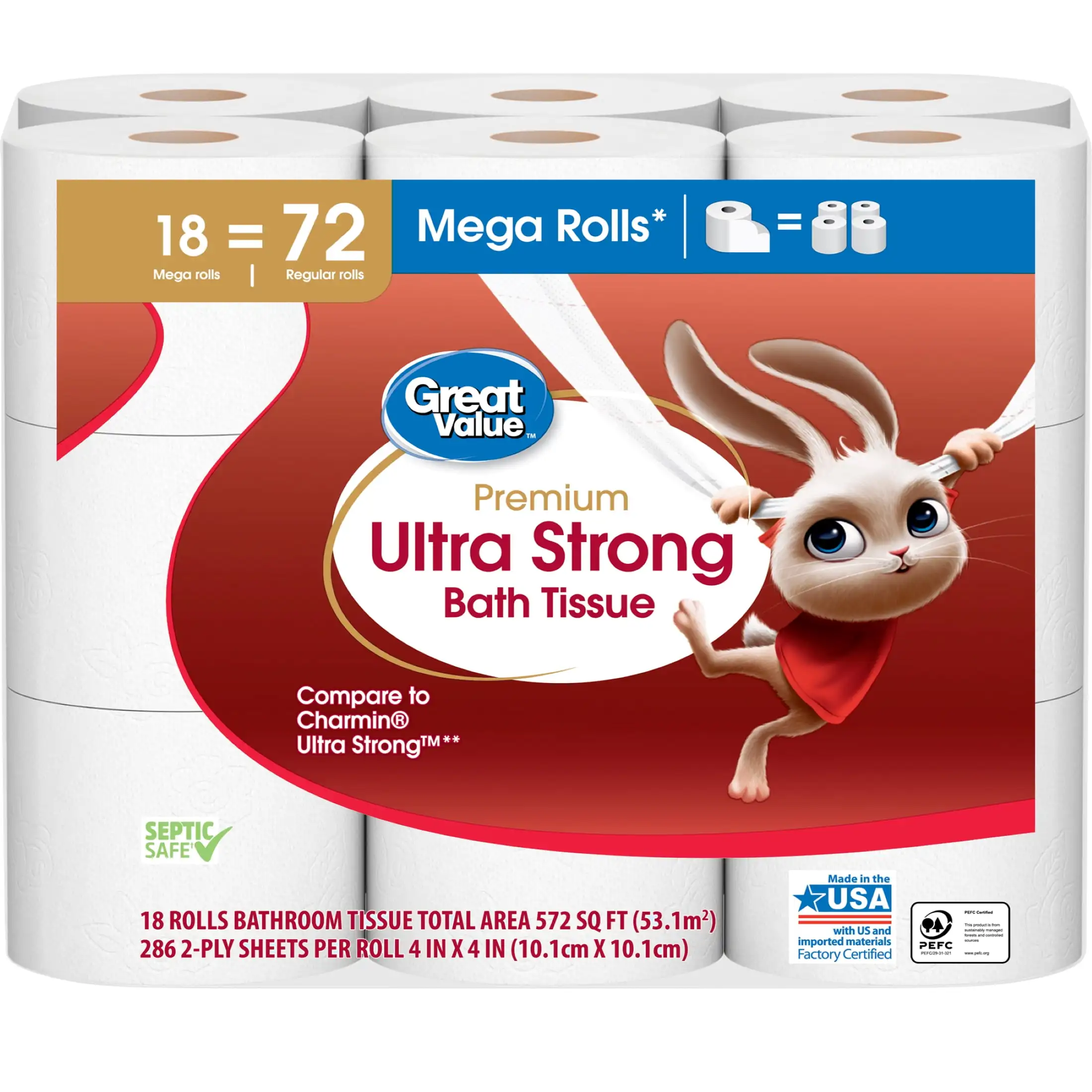 Ultra Strong Toilet Paper, 18 Mega Rolls Super strong and absorbent, making them the perfect solution for your home