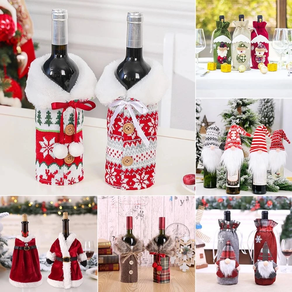 Christmas Wine Bottle Cover Merry Christmas Decoration For Home 2024 Christmas Ornaments Decor Happy New Year 2025 Navid Noel