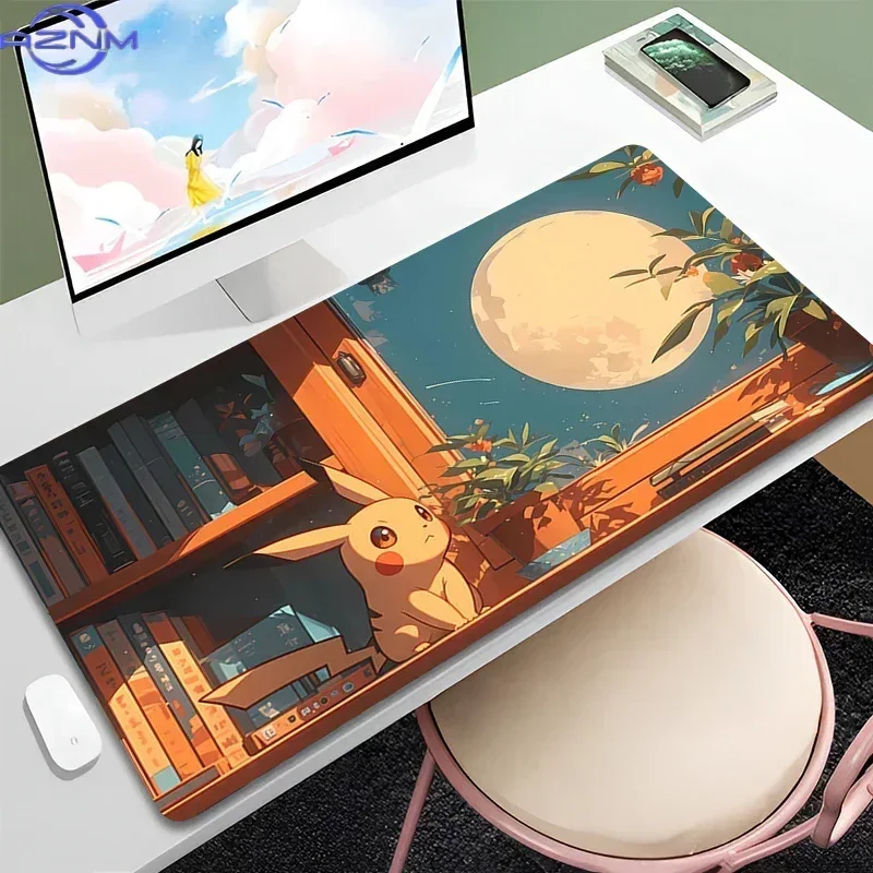 Large Extended Mousepad, Bold Purple Yellow Anime Cartoon Creature Pair Art Desk Mat, Rubber Non-Slip Base, Waterproof Gaming Ke